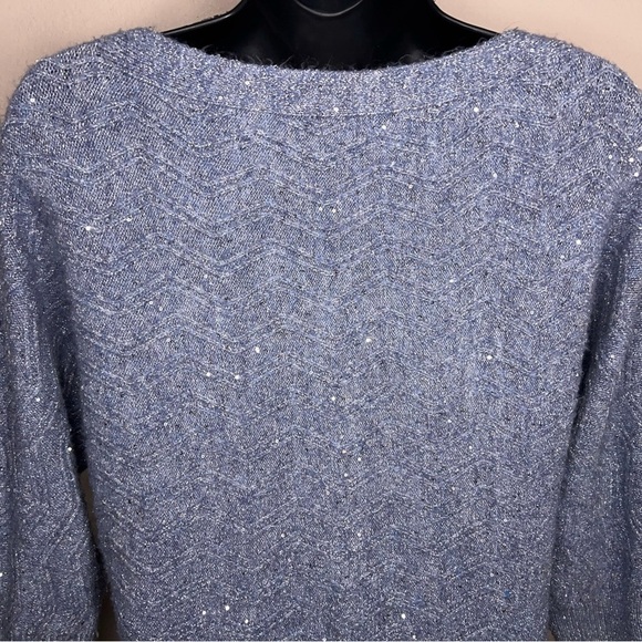 Small Maurices Blue Sequin Sweater Knit Pastel Stretch Dolman Sleeve - Picture 6 of 15
